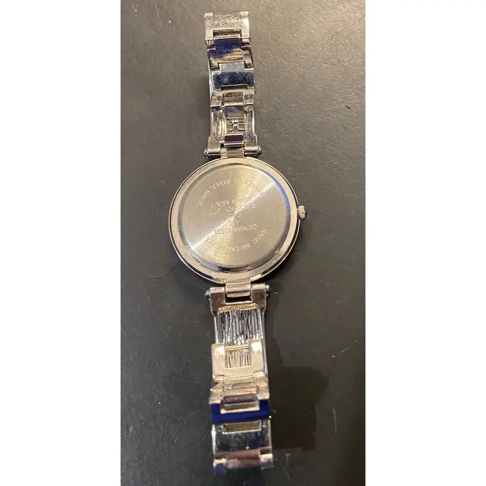 Women's 34mm Silver Tone Quartz Watch With Enamel Accents